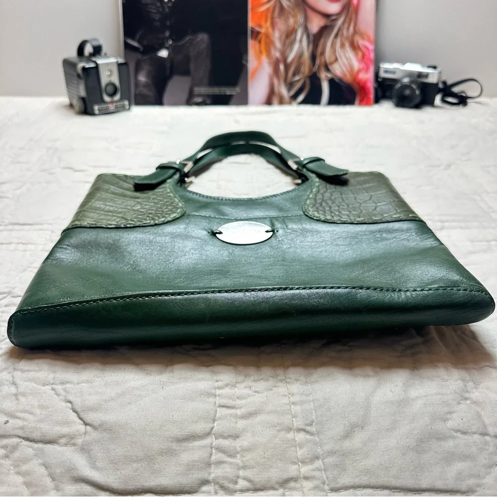 Hidesign Leather Shoulder Bag | Emerald Green Croc Embossed Y2K Purse